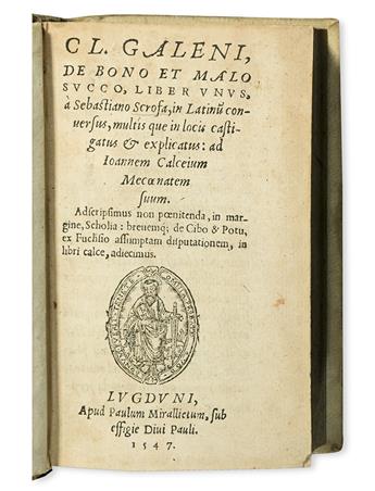 GALENUS, CLAUDIUS.  Bound volume containing 6 works in Latin translation.  1547-49